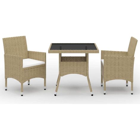 Muebles de jardín 3 piezas ratán sintético y vidrio beige vidaXL (1/5)