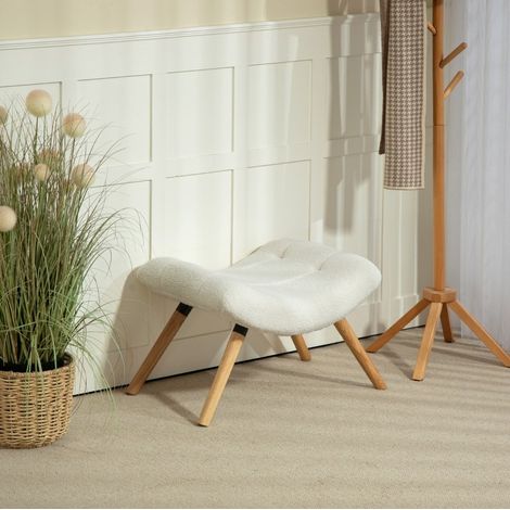 Taburete reposapiés acolchado de tejido bouclé, 67 x 45 x 38 cm, crema blanco DESVIAE (1/5)
