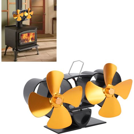 Ventilateur de cheminée, ventilateur thermique, poêle à pétrole, poêle à bois, ventilateur thermique auto-générateur, doré (1/5)