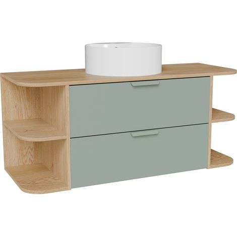 Mobile per lavabo sospeso con nicchie e lavabo da appoggio rotondo Verde acqua e naturale chiaro L 120 cm - AVORELI (1/5)