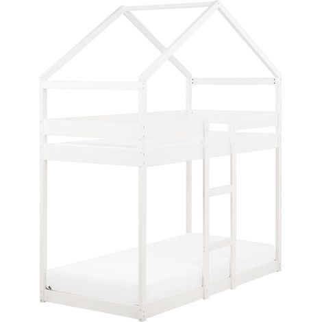 Bunk Bed House Pine Wood LABATUT 90 x 200 cm (EU Single) White