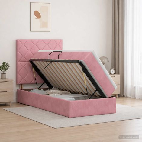 vidaXL Cama con almacenamiento y colchón Rosa 90 x 200 cm Terciopelo (1/5)