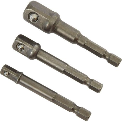Jeu de 3 adaptateurs porte douille - tournevis porte-embout ou une perceuse visseuse - douille 1/4", 1/2" ou 3/8"