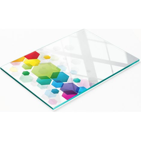 Tabla decorativa de cristal para servir aperitivos, cubos de colores, 80x52 cm