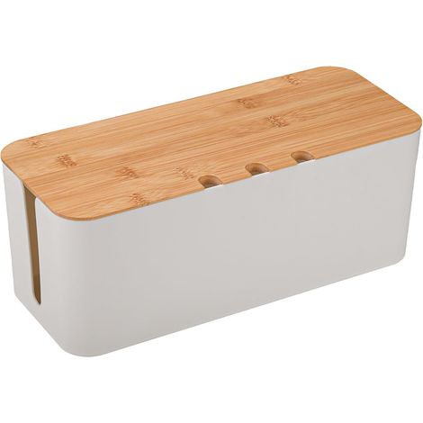 Boîte Gestion Câbles - 1 Unité - Plastique Et Bambou - Rangement Fils - Bureau Et Maison - 23,5x12x11,5 Cm (1/5)