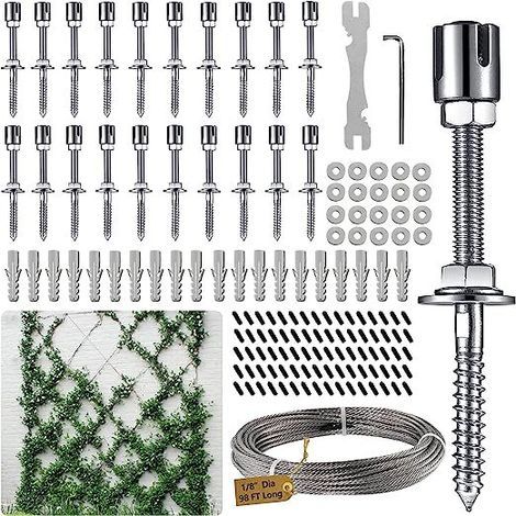 XVX Support Pour Plante Grimpante, Kit Complet En Inox Avec Support Mural Et Corde Diamètre 3Mm (Longueur 30M) (1/4)