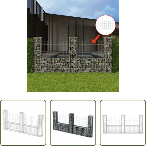 Steinkorb - Gabionenkorb U-Form Stahl 240×20×100 cm (1/5)