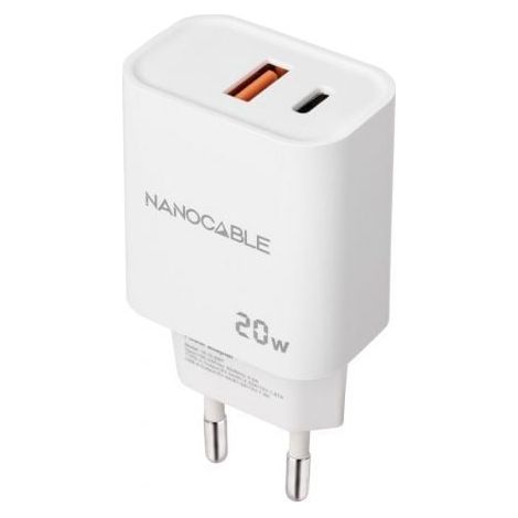 CARGADOR USB-C/PD + USB-A/QC 20W BLANCO