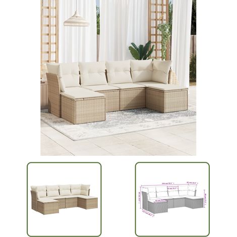 The Living Store 6-tlg. Garten-Sofagarnitur mit Kissen Beige Poly Rattan - Gartengeset - Gartenmöbelset - Rattan Möbel - Lounge Set - Gartenlounge (1/3)