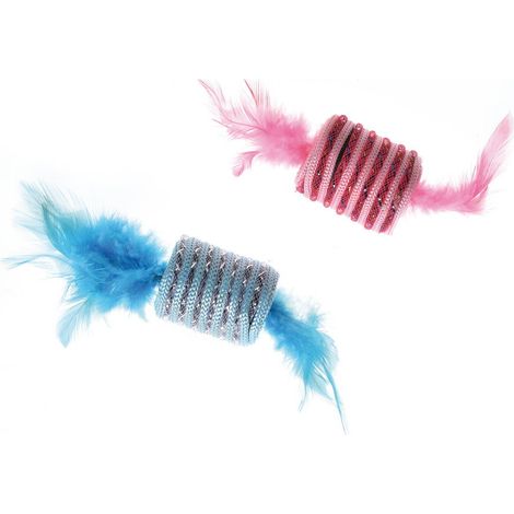 Cilindro rosa o azzurro con piume per gatti 6 cm