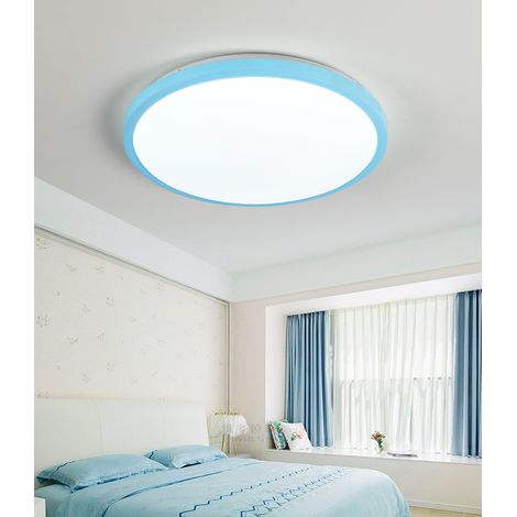 Plafonnier LED 24W Variateur Intégré, Luminaire Rond de Plafond avec Télécommande, Éclairage Moderne pour Salle d'Eau, Chambre, Séjour, Cuisine et Couloir, Bleu (1/5)
