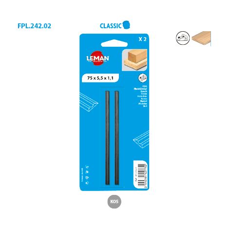 Leman – Lot de 2 fers de rabot réversibles en carbure 75mm – Largeur 5,5mm – Épaisseur 1,1mm – Performance optimale pour travail du bois (1/5)