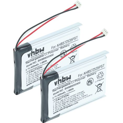 vhbw 2x Akku Ersatz für Jabra AHB572535PST für Wireless Headset Kopfhörer (400 mAh, 3,7 V, Li-Polymer)