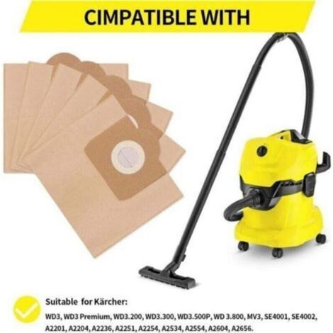 10 Pièces -6.959-130.0 sac aspirateur en Papier Sac pour aspirateur karcher - Sac aspirateur karcher Premium WD3 SE4001 MV3 (1/5)