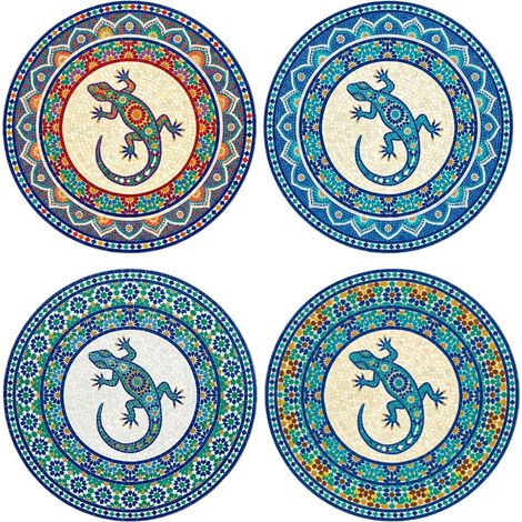 Posavasos de cerámica mosaico azul con lagarto, set de 4 (1/5)