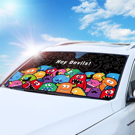 Cache Soleil Voiture Démon Cartoon - Pare-Soleil pour Pare-Brise avec Aluminium, 130x70 cm, Protection Thermique et Anti-UV (1/4)