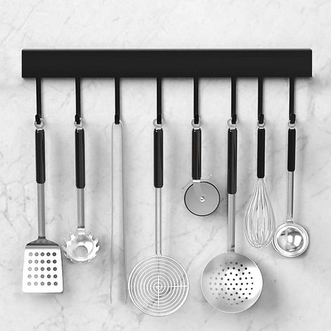 Barre à Accrocher des Rail Support 40cm avec 8 Crochets, Porte Casserole Mural pour Suspendre Les Ustensiles de Cuisine