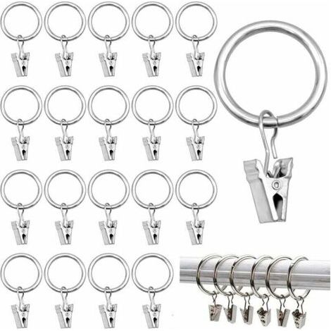 40 Pièces Anneaux de Rideau avec Clips(Argent)25MM, Anneaux de Clip Stores, Anneaux de Rideaux Antirouille en Métal avec Clips (1/4)