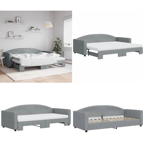 Lit de jour avec gigogne et matelas gris clair 90x200 cm tissu - Canapé-lit - Lit gigogne