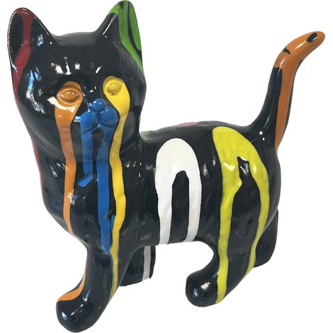 Statue en céramique chat noir et multicolore 18.5 cm (1/2)