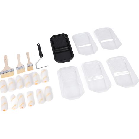 Kit peinture murale complet avec rouleaux, pinceaux laine, bac et chassis ABS bois fibre fine maison 23 pcs 490g (1/5)