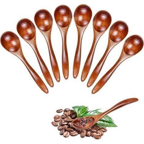 Natural Wooden Spoons Set of 8 13 x 3 cm Small Tea Spoons Soup Spoons Wooden Spoons for Coffee Honey Hot Chocolate Kitchen Accessories (8) (1/5)