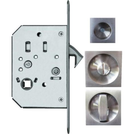 Serrure à larder rosace carrée pour porte coulissante avec manœuvres de condamnation usinage Ø 48 mm inox satiné - Karcher design (1/4)