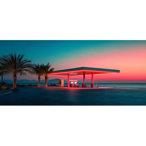 Tableau sur verre synthétique station-service de plage rétro 65x145 cm - Impression sur Verre synthétique - Image HD  imprimée sur Verre synthétique - Tableau mural décoratif - Fabriqué en France (1/5)