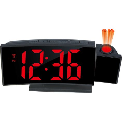 Horloge à projection rotative à 180° - Affiche l'heure, la date et la température - Luminosité de l'écran réglable - Fonction silence réglable