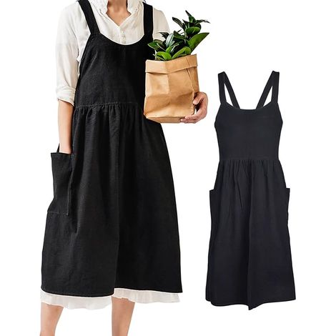 Tablier de cuisine femme en coton doux avec poches, style japonais, dos croisé, tablier ample et décontracté, motif littérature et art (1/5)