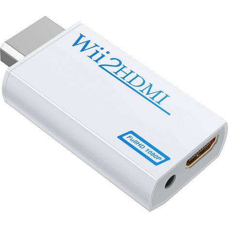 Adaptateur Wii vers HDMI, Wii vers HDMI Convertisseur connecteur avec 1080p/720p Sortie Vidéo et Audio de 3,5 mm Prise en Charge Tous Les Modes d'affichage Wii (Blanc) (1/5)