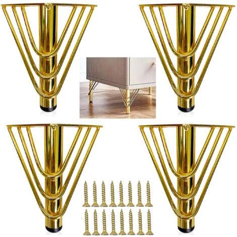 4 goldene Metall-Möbelfüße mit Schrauben, moderne, schicke, elegante Sofafüße, 15 cm, Bodenschutz, geräuschlose rutschfeste Basis