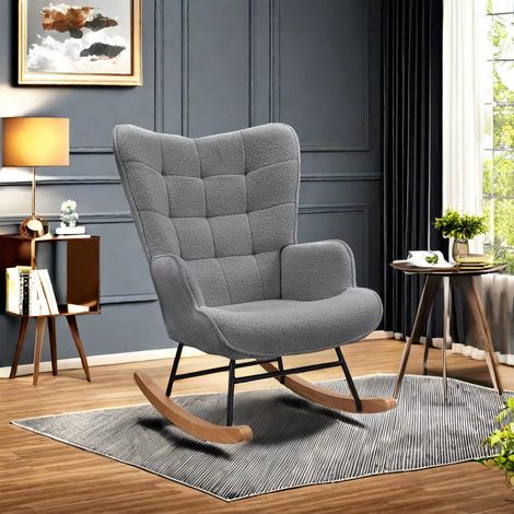 Chaise à bascule confortable style nordique – fauteuil rembourré avec dossier haut – usage intérieur et extérieur,Gris foncé
