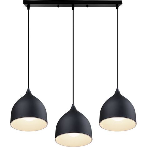 Suspension Luminaire Industrielle Métal 3 Lampes Lustre Plafonnier Style Cage Géométrique E27 Lampe de Plafond Vintage avec Support en Barre, Noir (1/4)