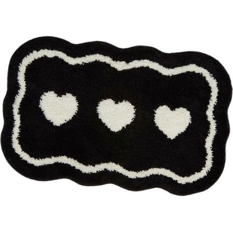 Tapis de bain 38 x 61 cm, forme irrégulière, motif cœur, idéal pour le salon, la salle de bain, un appartement ou une chambre.-black (1/5)