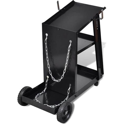 Chariot de soudage d'atelier 3 étagères pour poste à souder en acier noir 702 x 390 x 730 mm (1/4)