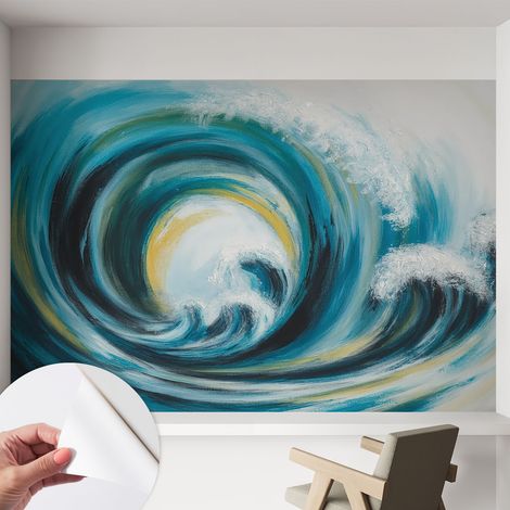 Papier peint autocollant avec imprimé pour décoration intérieure pour rénovation a motif Vague marine 152x104 cm (1/5)