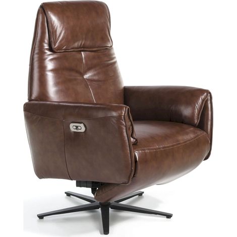 Fauteuil relax pivotant à 360º rembourré en cuir pieds acier inoxydable mécanisme électrique - Brun chocolat, acier inoxydable (1/5)