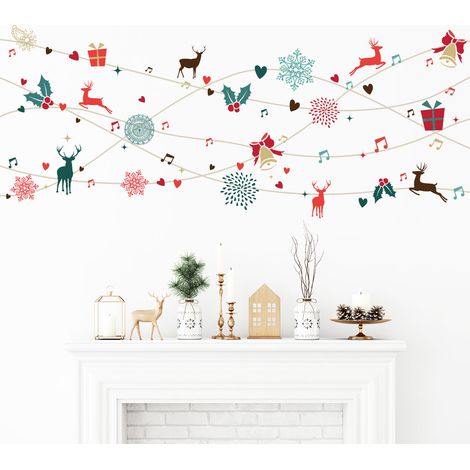 Sticker Noël guirlande design de Noël - Autocollants stickers adhésifs noël - décoration fêtes - 50x120cm (1/5)