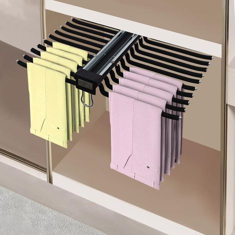 Cintre Pantalon,Porte Pantalon Coulissant Porte Pantalon Extensible 22 Bras Barre de Suspension Coulissante,pour Suspendre des Jeans, des Shorts, des Jupes, des Pantalons (Noir) (1/5)