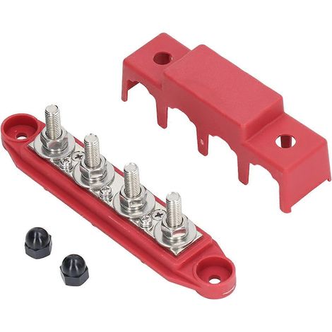 Bloc de distribution électrique à 4 bornes 250 A avec cosses M8, conception durable et résistante à la corrosion pour applications marines, camping-cars et automobiles (rouge) (1/5)