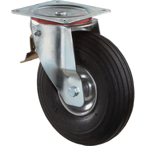 Ruota pneumatica D.200mm Trgf.75kg con piastra e ruota di direzione, pneumatico nero