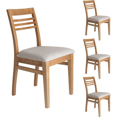 Lot de 4 chaises en hêtre chêne clair assise tissu beige - AGATHE