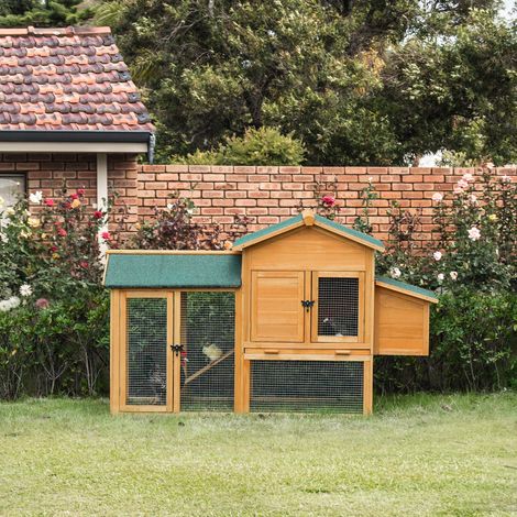 Poulailler PawHut pour poules naines avec enclos et couveuse, en bois de sapin traité résistant aux intempéries, toit en asphalte, naturel et écologique