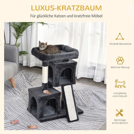 Arbre à chat 83 cm gris foncé – Petit griffoir avec poteaux en sisal, meuble de jeu pour chaton, tour d’activité compacte (1/4)