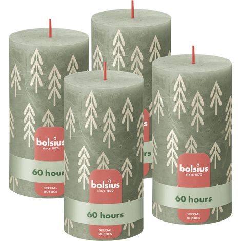 Bougie Rustic Verte avec motif de pins 13 cm Noël Bougie décorative Sans huile de palme (1/5)