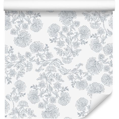 Carta da parati con fiori bianchi, piccolo dettaglio per soggiorno e camera da letto 50x1000 cm (1/5)