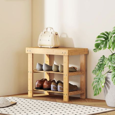 Schuhbank aus natürlichem Bambus, 2-stöckiges Schuhregal mit integrierter Sitzfläche, für Eingangsbereich und Flur, 50 x 28 x 45 cm (1/5)