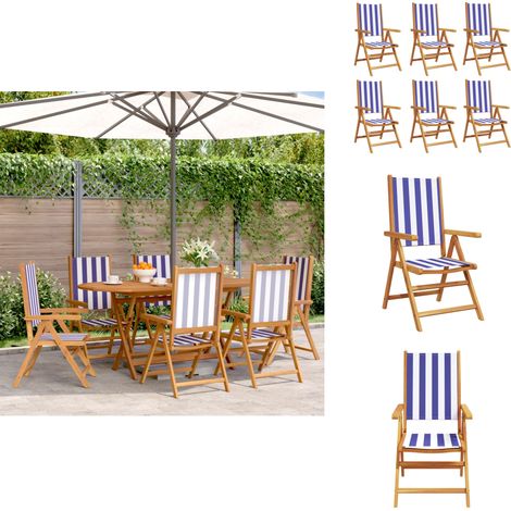 Gartenstühle Verstellbar 6 Stk. Blau Weiß Stoff und Massivholz - Gartensessel - Holzsessel - Gartenmöbel - Esszimmerstühle - Lounge Sessel (1/5)