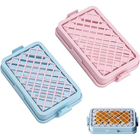 Set aus 2 Reise-Seifenboxen (rosa und blau) mit Abflussfach, ideal für Badezimmer, Camping, Fitnessstudio und Reisen. (1/5)
